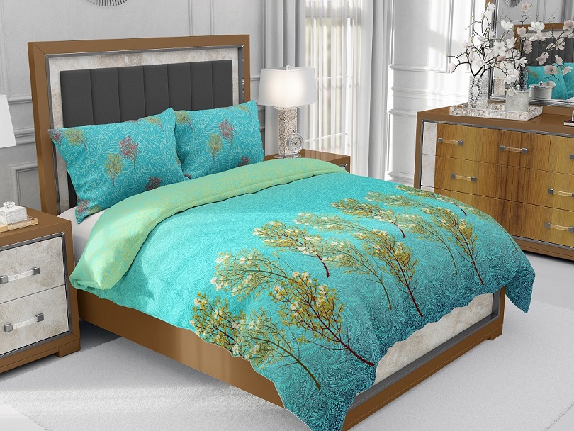 Blue Tropical Trees King Size Bedsheet
