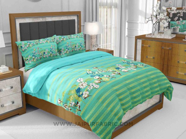Mint Green Floral Delight King Size Bedsheet