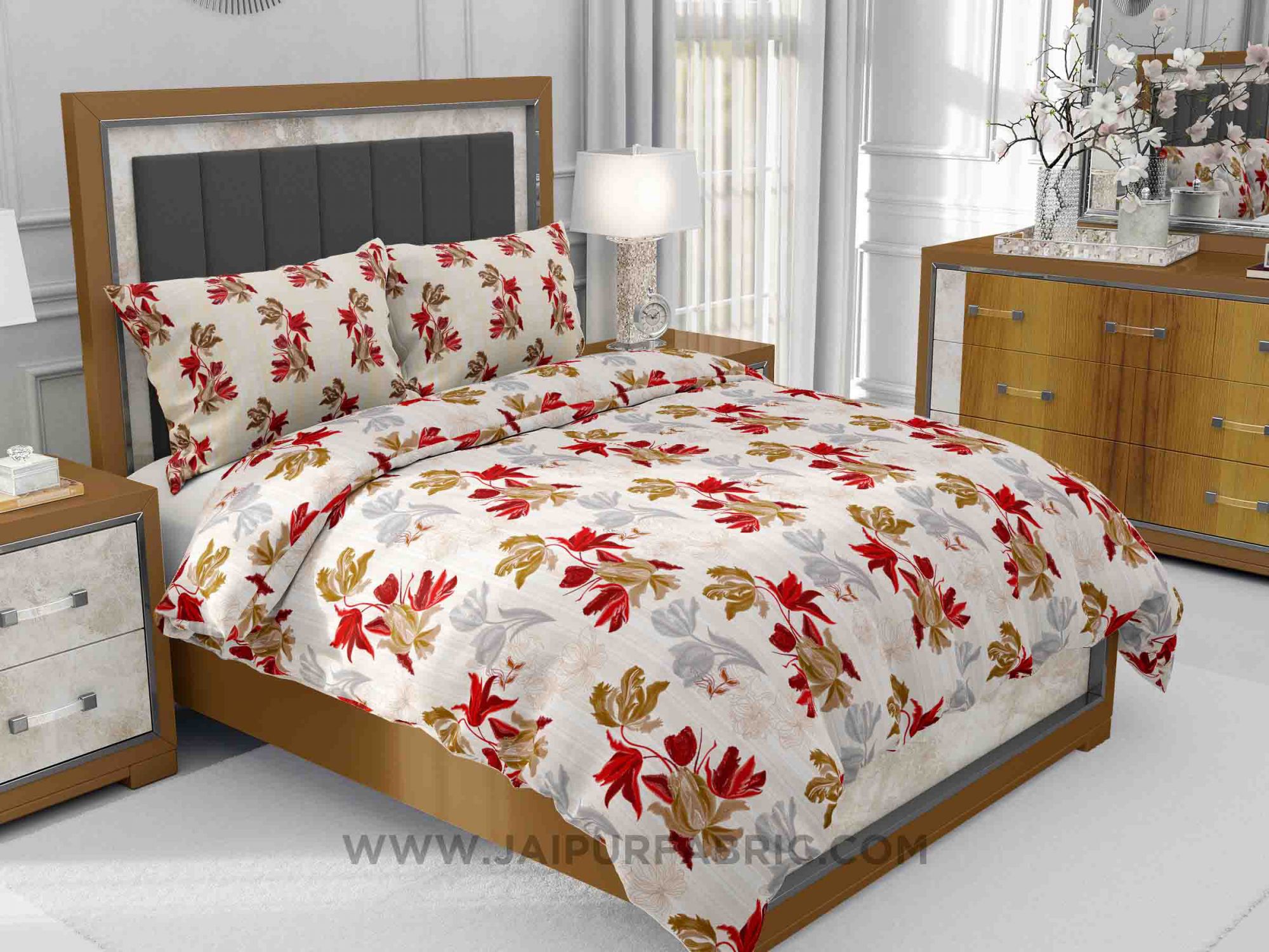 Red Floral Fete King Size Bedsheet