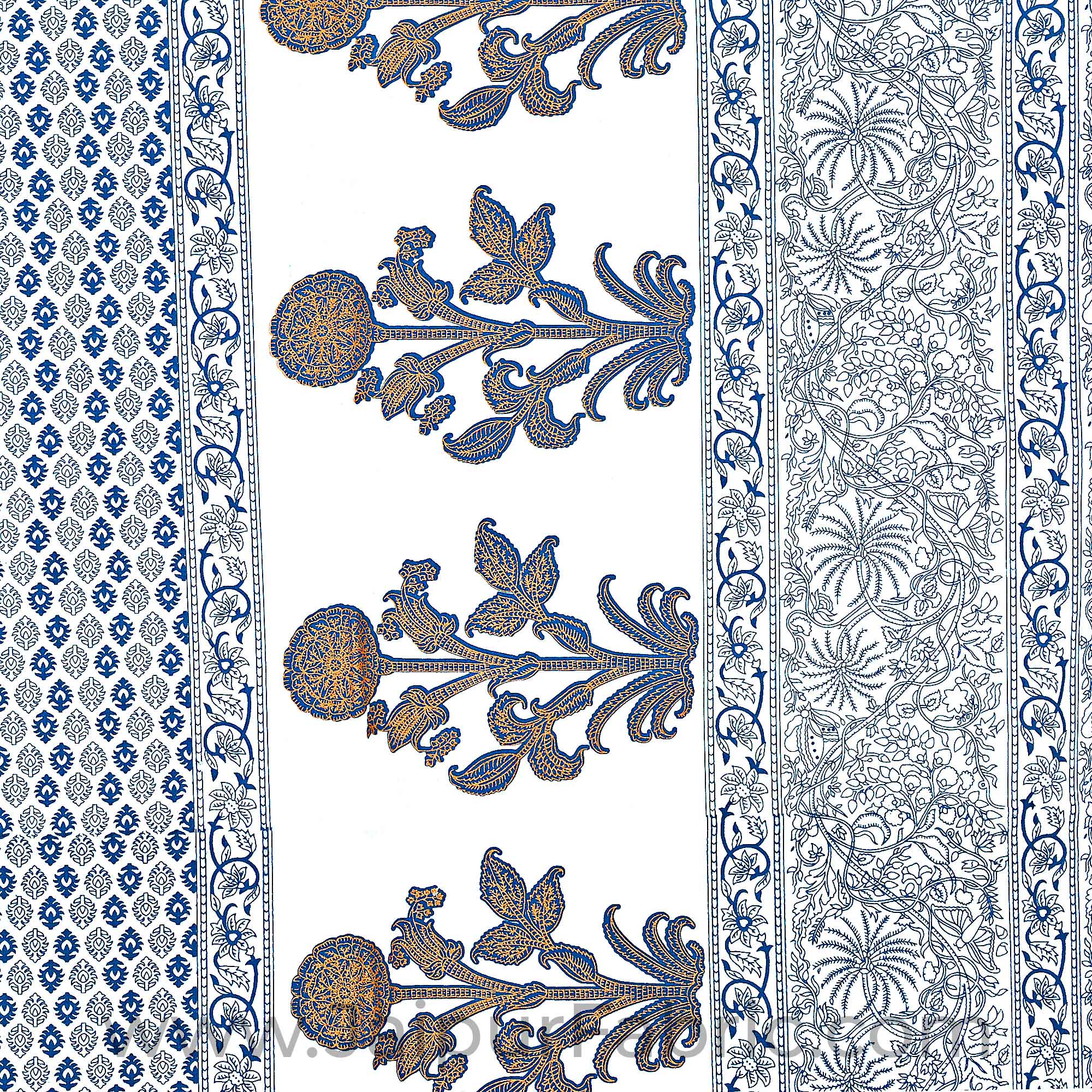 Navy Blue Border Floral Print Cotoon Satin King Size Double  Bedsheet