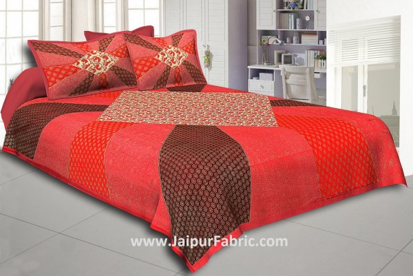Orange Border Ranbow Pattern  With Golden Print Super Fine Cotton King Size Double Bedsheet