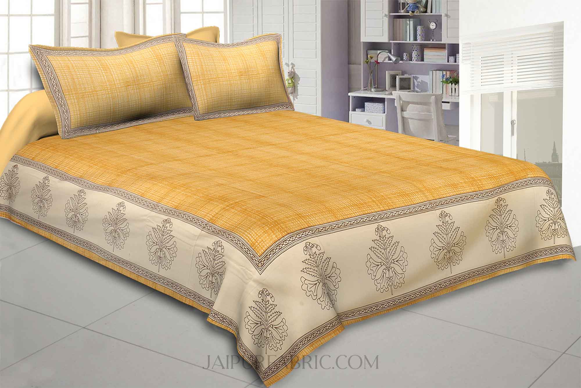 Yellow Lining Cotton Satin King Size Bedsheet