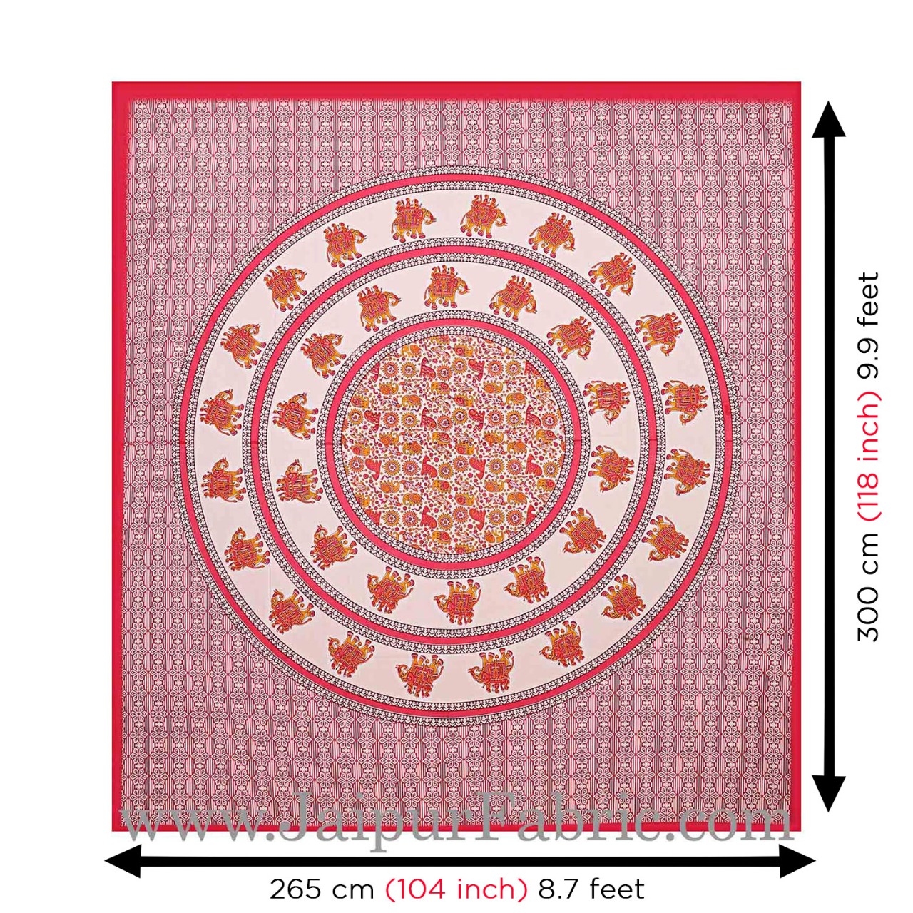 King Size Bedsheet Pink Border Circle Elephant Pattern Screen Print With Two Pillow Cover
