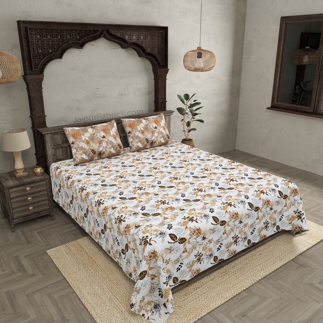 The Finest Pick Off White Brown Cotton King Size Bedsheet