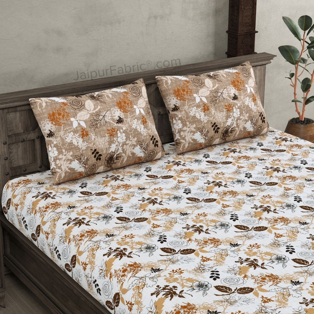 The Finest Pick Off White Brown Cotton King Size Bedsheet
