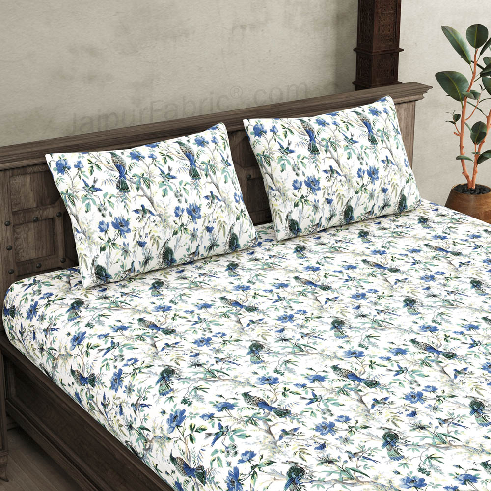 JaipurFabric® Anokhi Print Blue Bird Bed in a Bag Set of 4