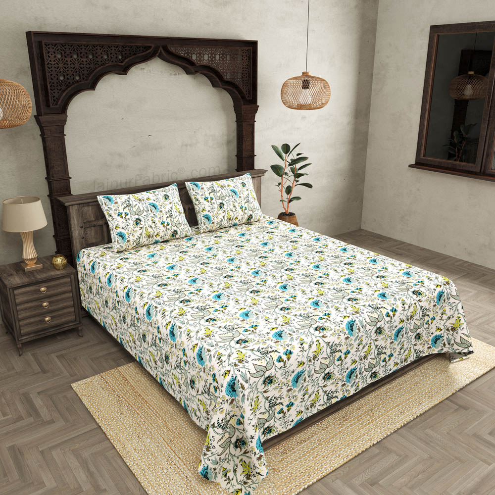 JaipurFabric® Anokhi Print Bluish Floral Bed in a Bag Set of 4