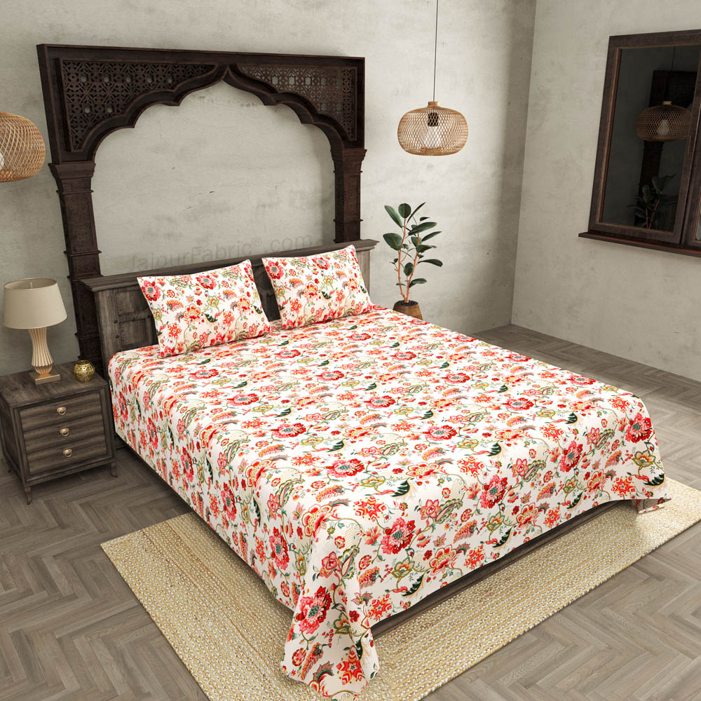 JaipurFabric® Anokhi Print Royal Orchid Pink King Size BedSheet