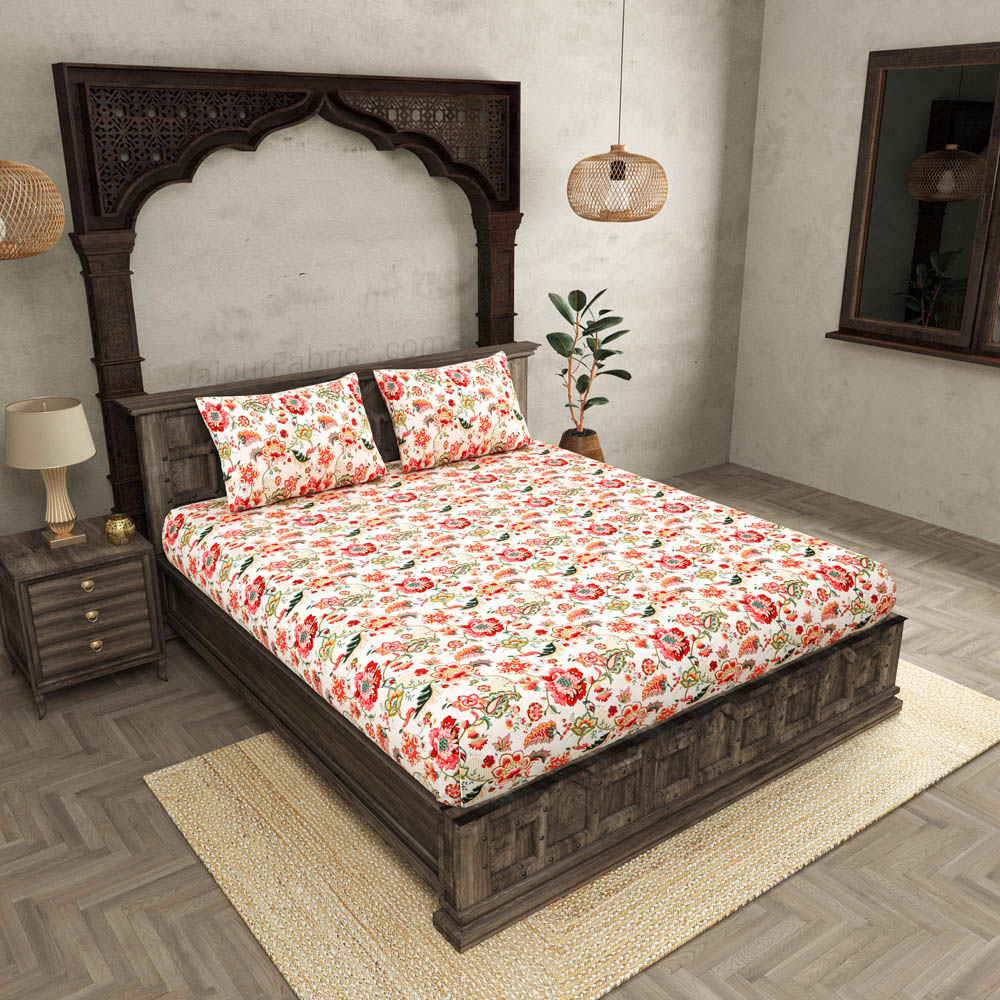 JaipurFabric® Anokhi Print Royal Orchid Pink King Size BedSheet