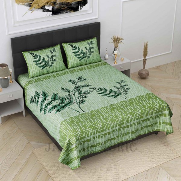 Leafy Twigs Green Pure Cotton King Size Bedsheet