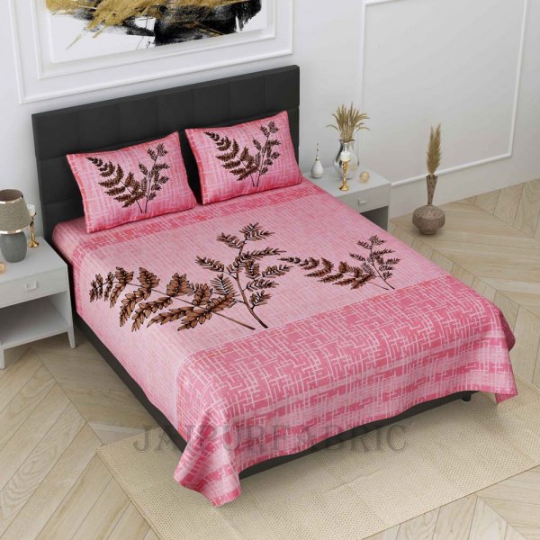 Leafy Twigs Pink Pure Cotton King Size Bedsheet