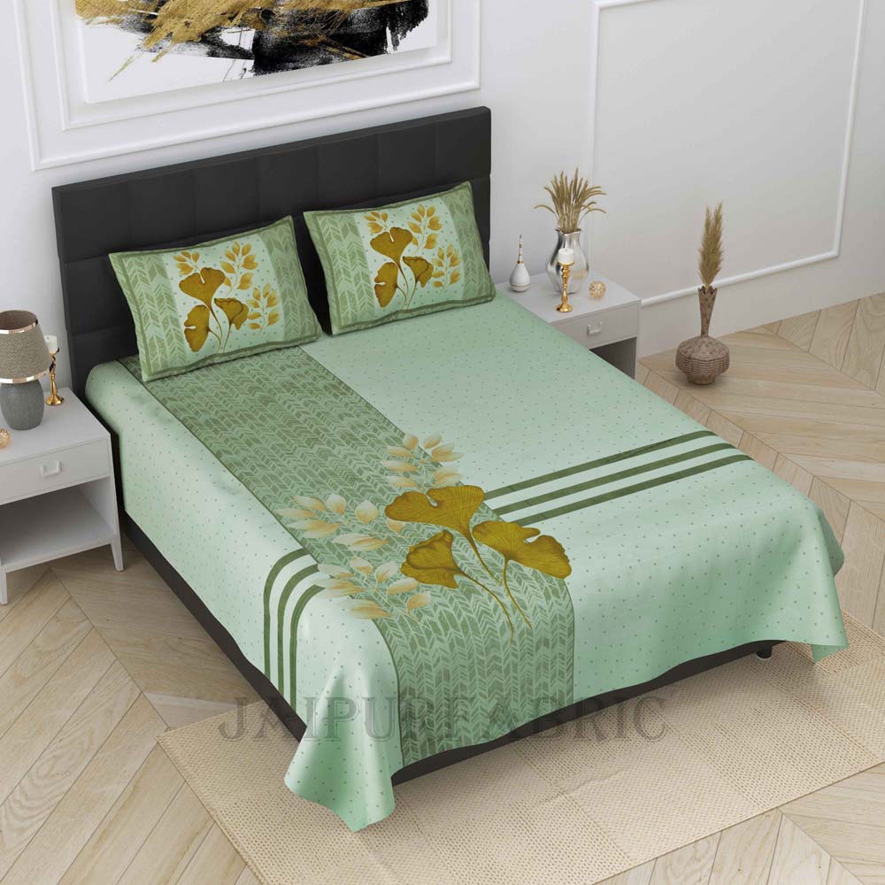 Illuminating Iris Green Pure Cotton King Size Bedsheet