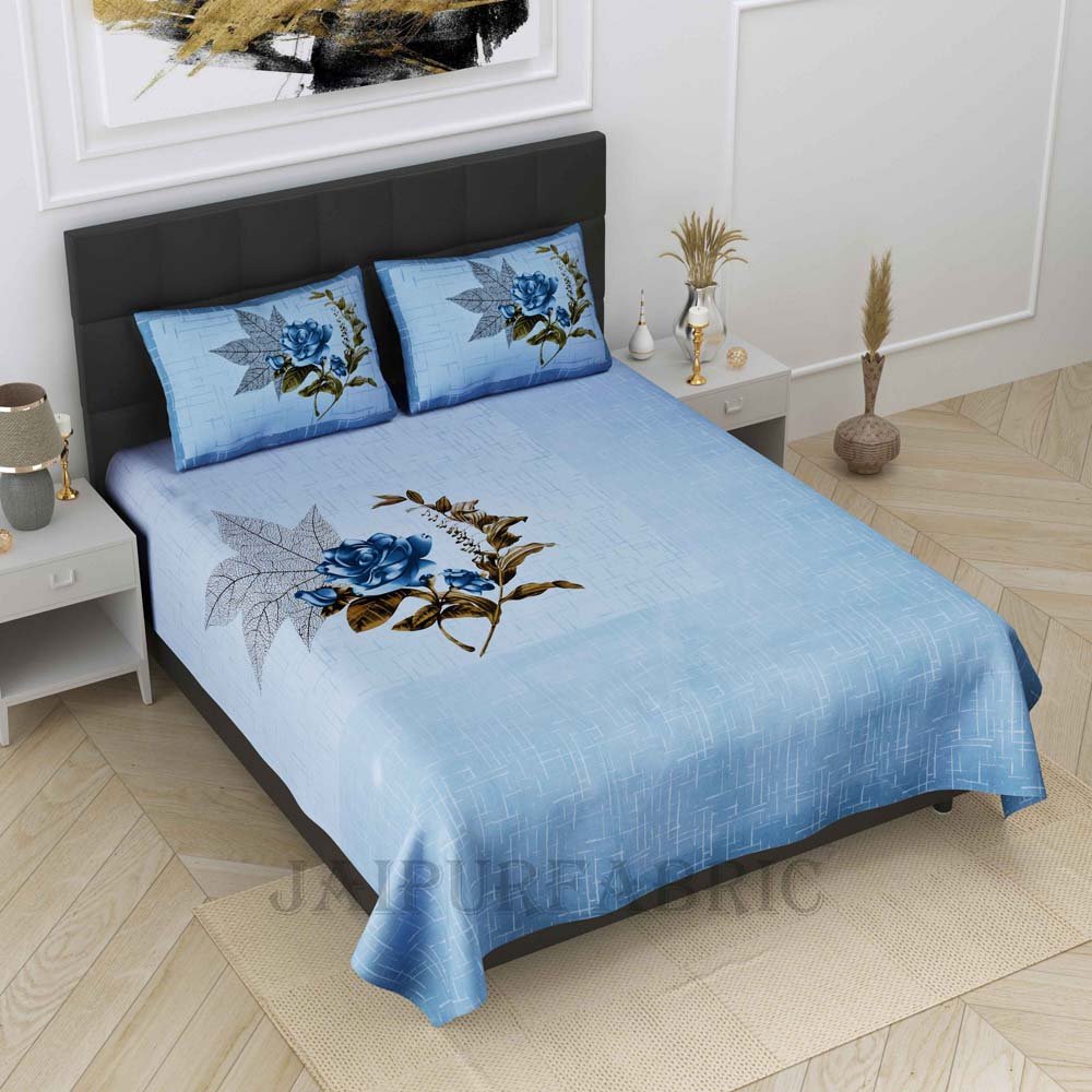 Lovely Rose Blue Pure Cotton King Size Bedsheet