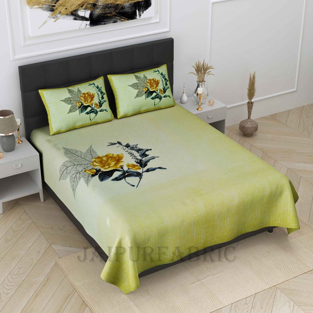 Lovely Rose Green Pure Cotton King Size Bedsheet