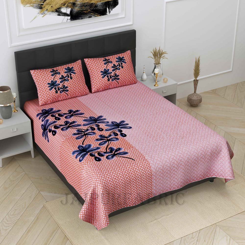 Floral Valley Pink Pure Cotton King Size Bedsheet