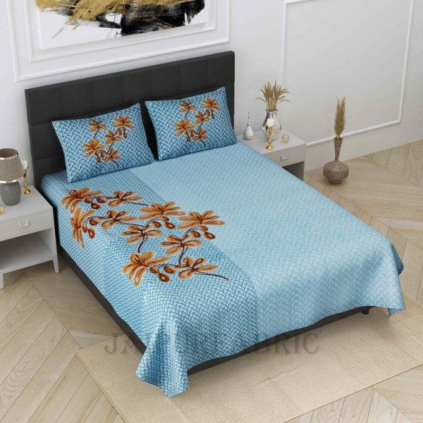 Floral Valley Blue Pure Cotton King Size Bedsheet