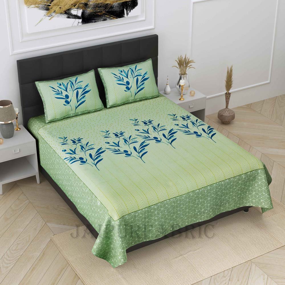 Leafy Luxury Green Pure Cotton King Size Bedsheet