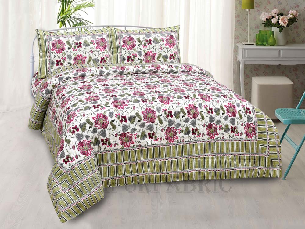 Aquatic Green Lily Summer Pure Cotton King Size Bedsheet