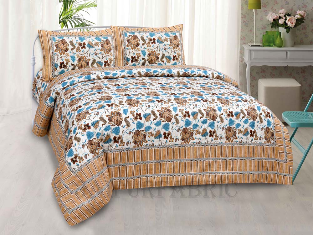 Aquatic Brown Lily Summer Pure Cotton King Size Bedsheet