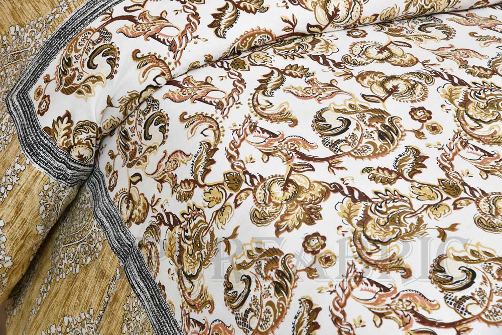 Bed in a Bag Porcelain Yellow Paisley 1 Dohar + 1 Double BedSheet + 2 Pillow Covers