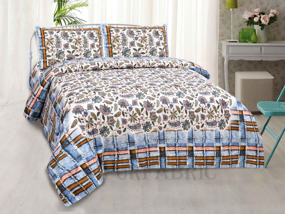 Bed in a Bag Hop Trefoil Blue Brick 1 Dohar + 1 Double BedSheet + 2 Pillow Covers