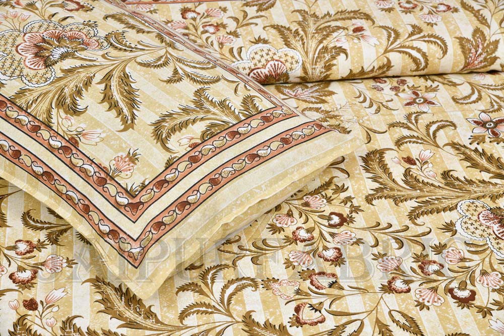 Porcelain Yellow Paisley Pattern Pure Cotton King Size Bedsheet