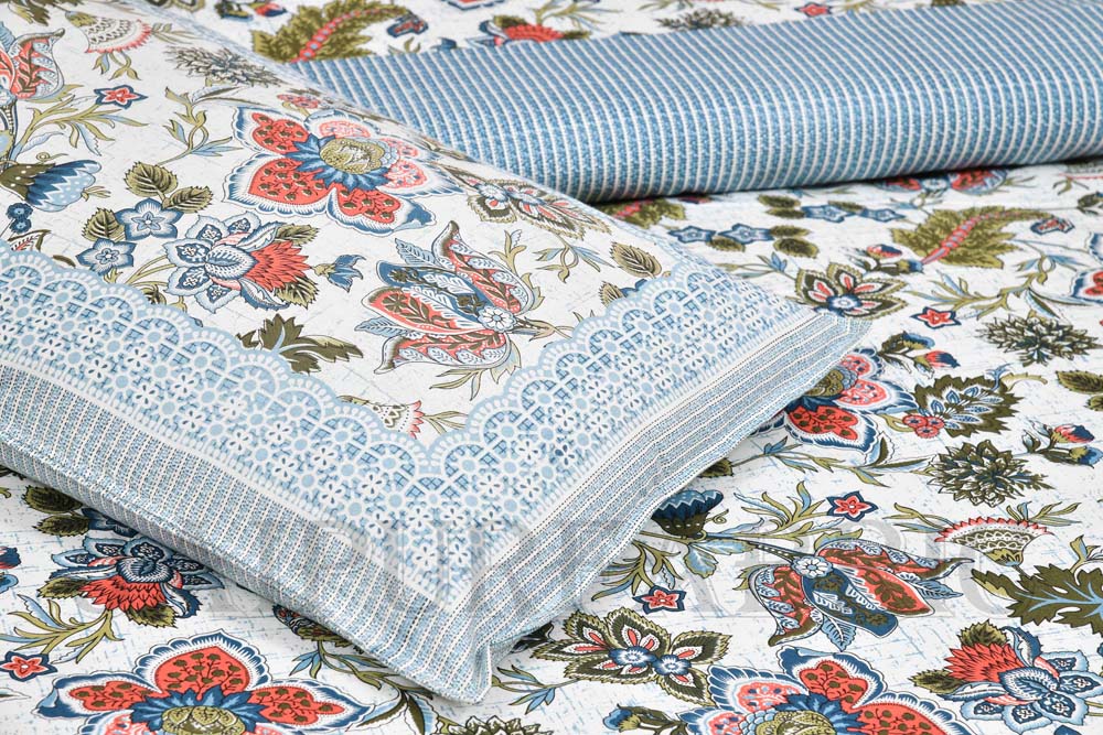 Aztec Blue Tribal Pattern Pure Cotton King Size Bedsheet