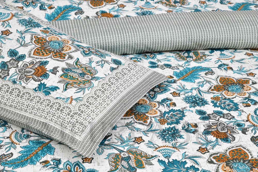 Aztec Grey Tribal Pattern Pure Cotton King Size Bedsheet