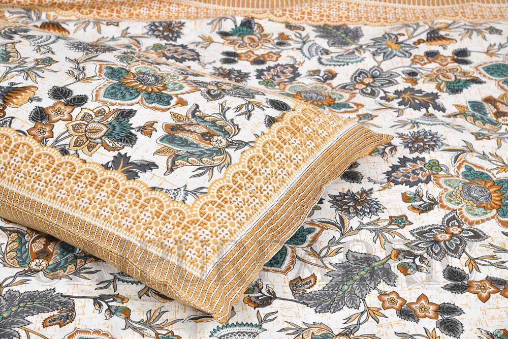 Aztec Yellow Tribal Pattern Pure Cotton King Size Bedsheet