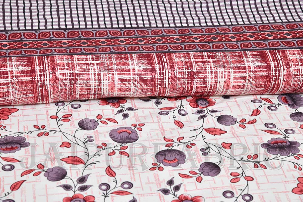Damask Red Rose Pure Cotton King Size Bedsheet