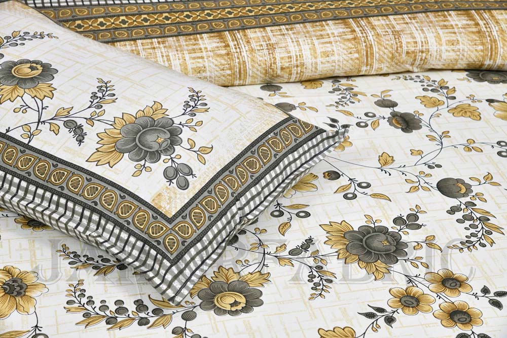 Damask Yellow Rose Pure Cotton King Size Bedsheet