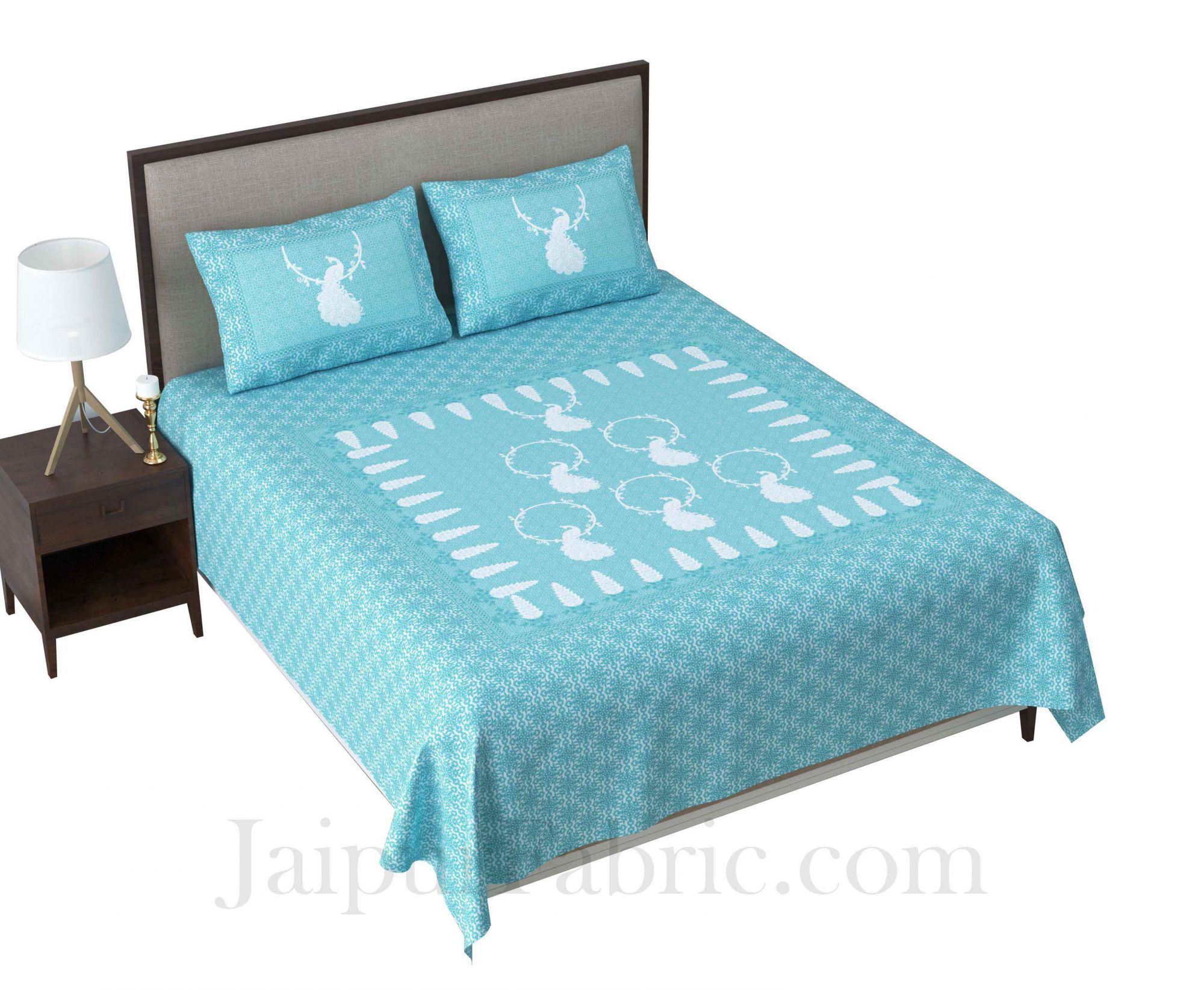 Cool Pastel Peacock Blue King Size Pure Cotton Bedsheet