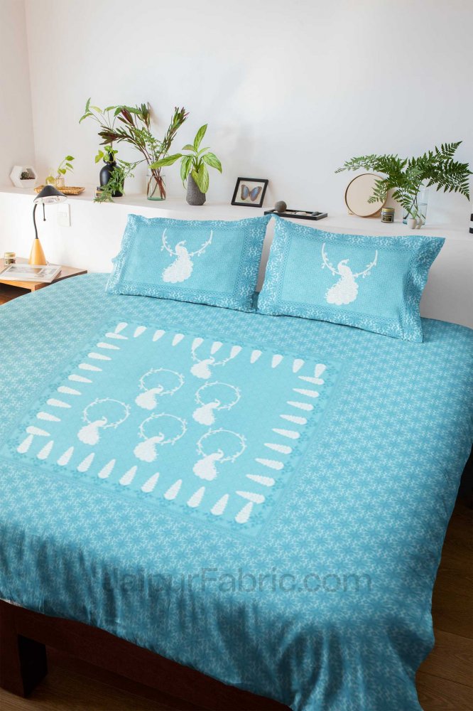 Cool Pastel Peacock Blue King Size Pure Cotton Bedsheet