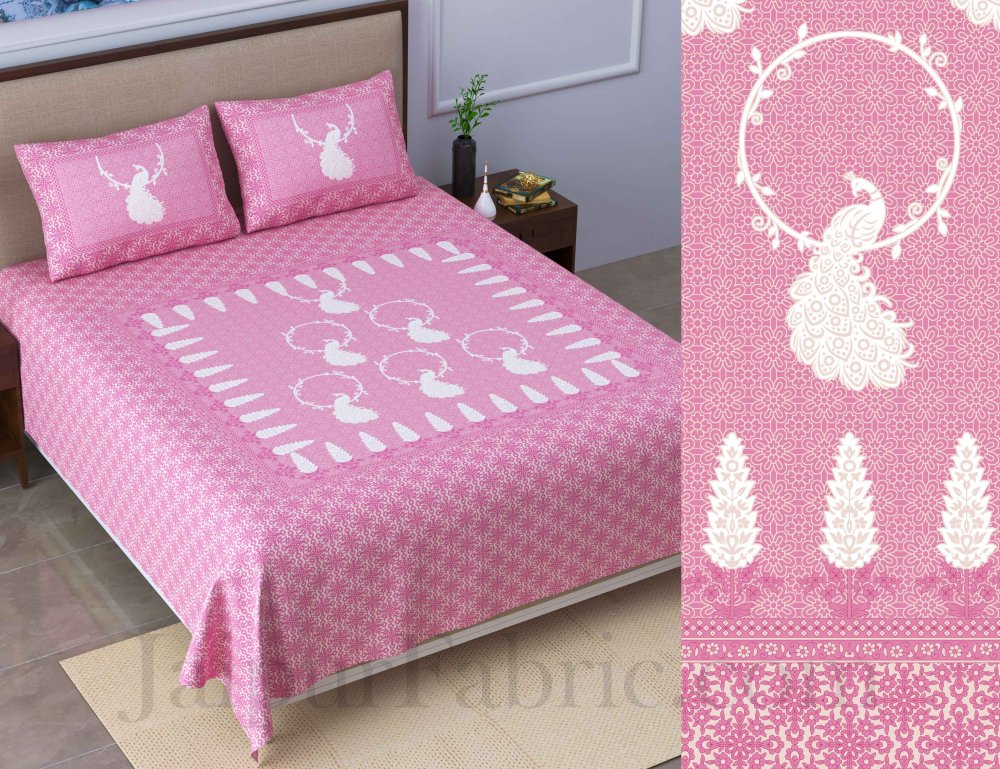 Cool Pastel Peacock Pink King Size Pure Cotton Bedsheet
