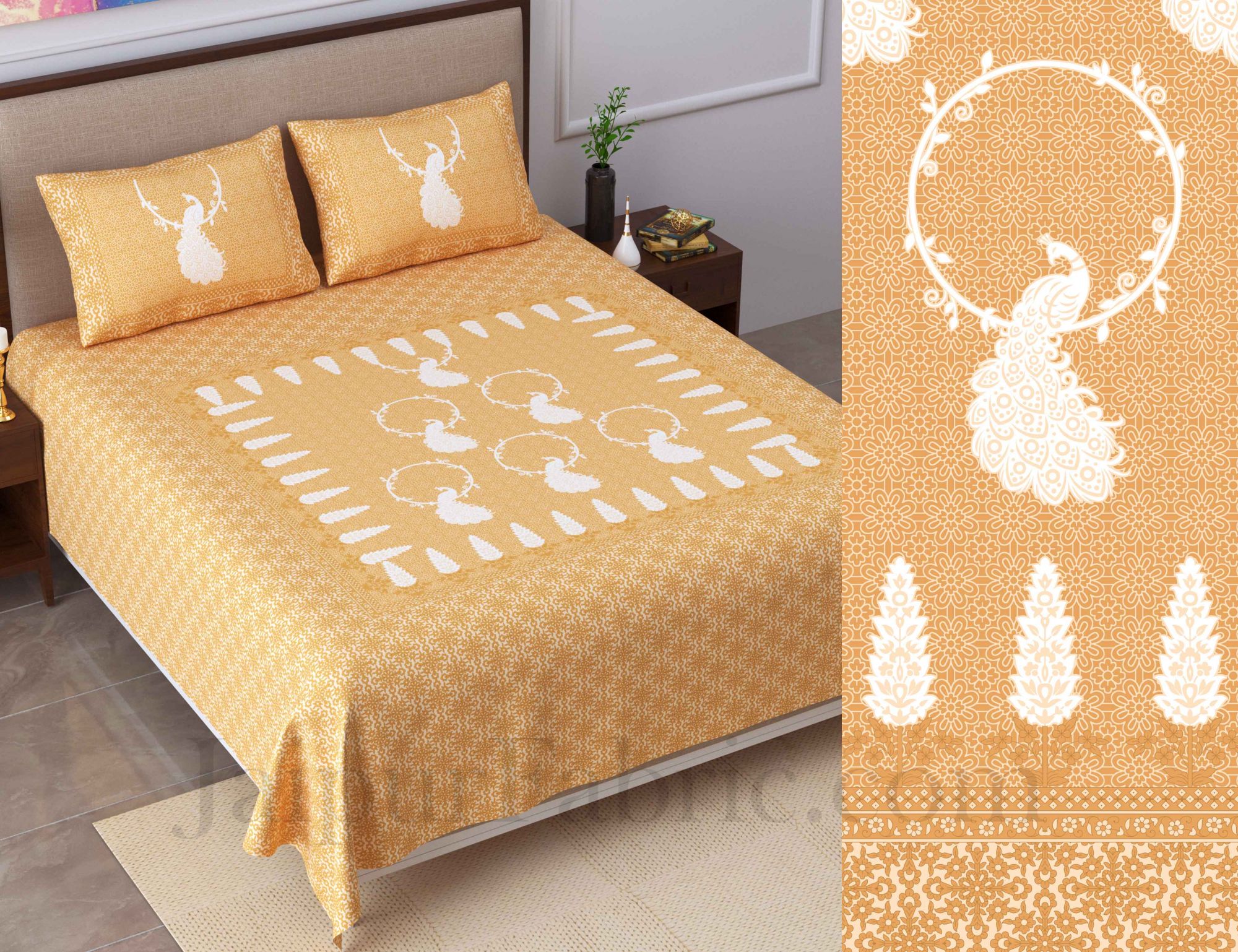 Cool Pastel Peacock Brown King Size Pure Cotton Bedsheet