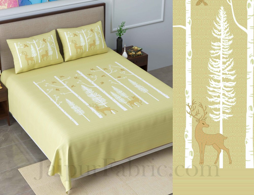 Forest Deer Pastel Green King Size Pure Cotton Bedsheet