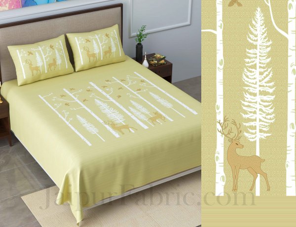 Forest Deer Pastel Green King Size Pure Cotton Bedsheet