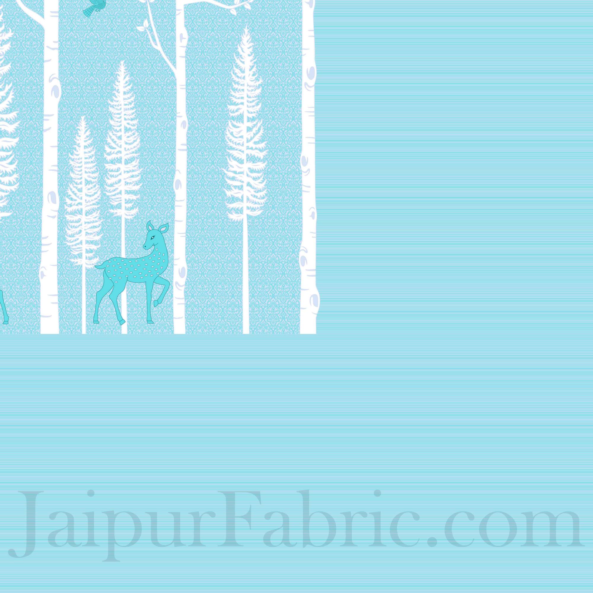 Forest Deer Pastel Blue King Size Pure Cotton Bedsheet