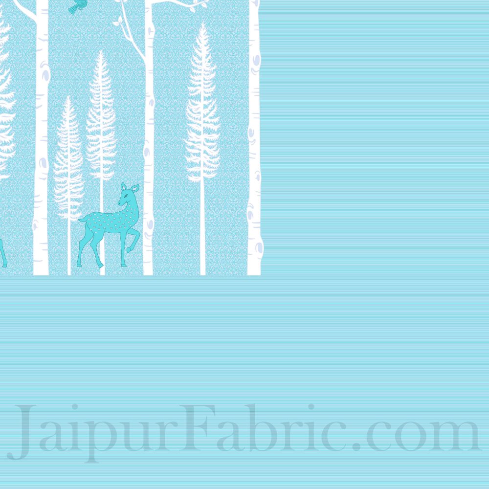 Forest Deer Pastel Blue King Size Pure Cotton Bedsheet