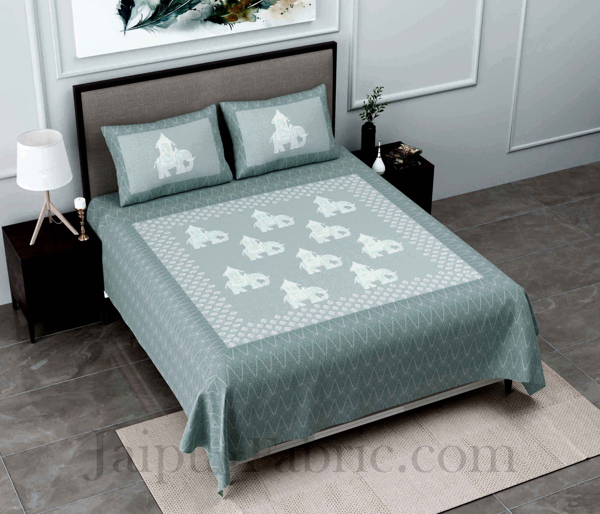 The Elephant King Pastel Green King Size Pure Cotton Bedsheet