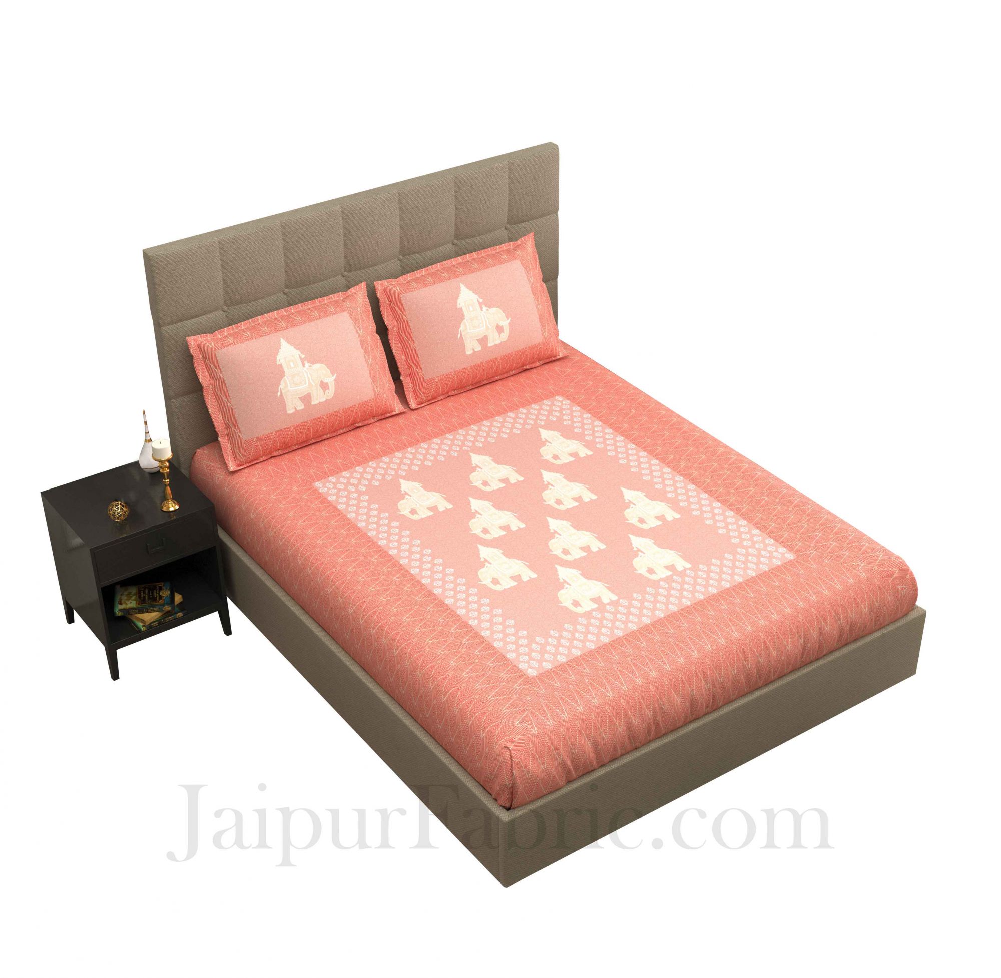 The Elephant King Peach King Size Pure Cotton Bedsheet