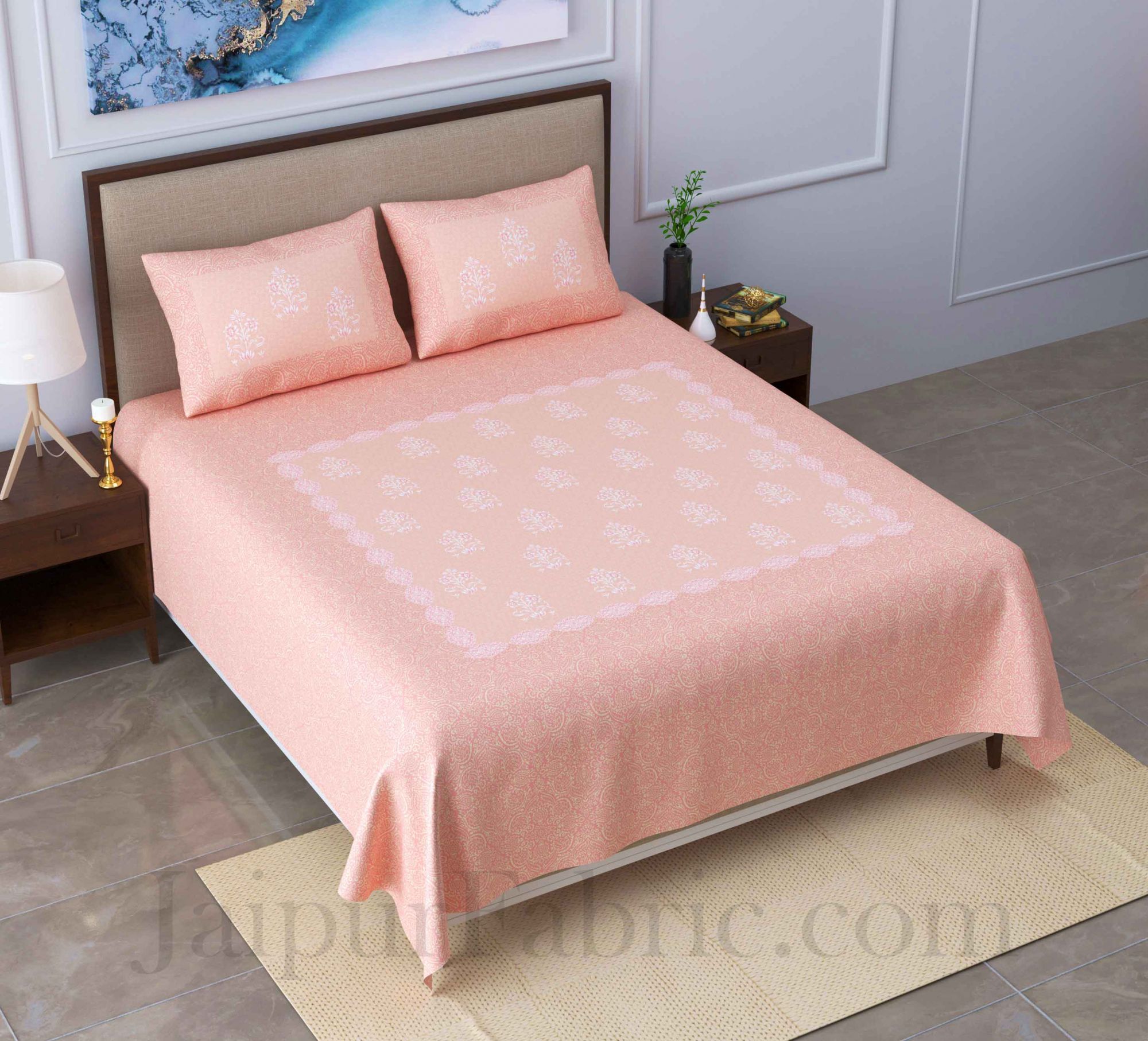 Boota Pastel Peach King Size Pure Cotton Bedsheet
