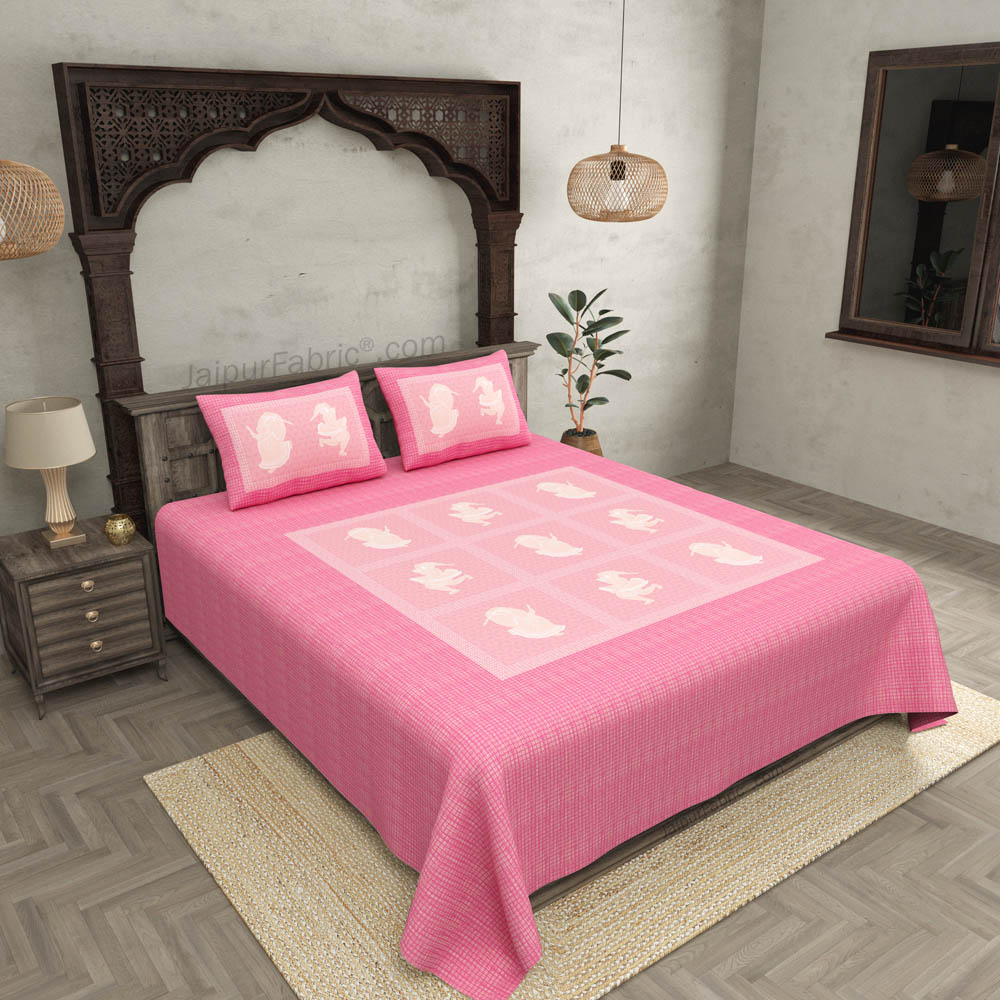 Celebration Pastel Pink King Size Pure Cotton Bedsheet