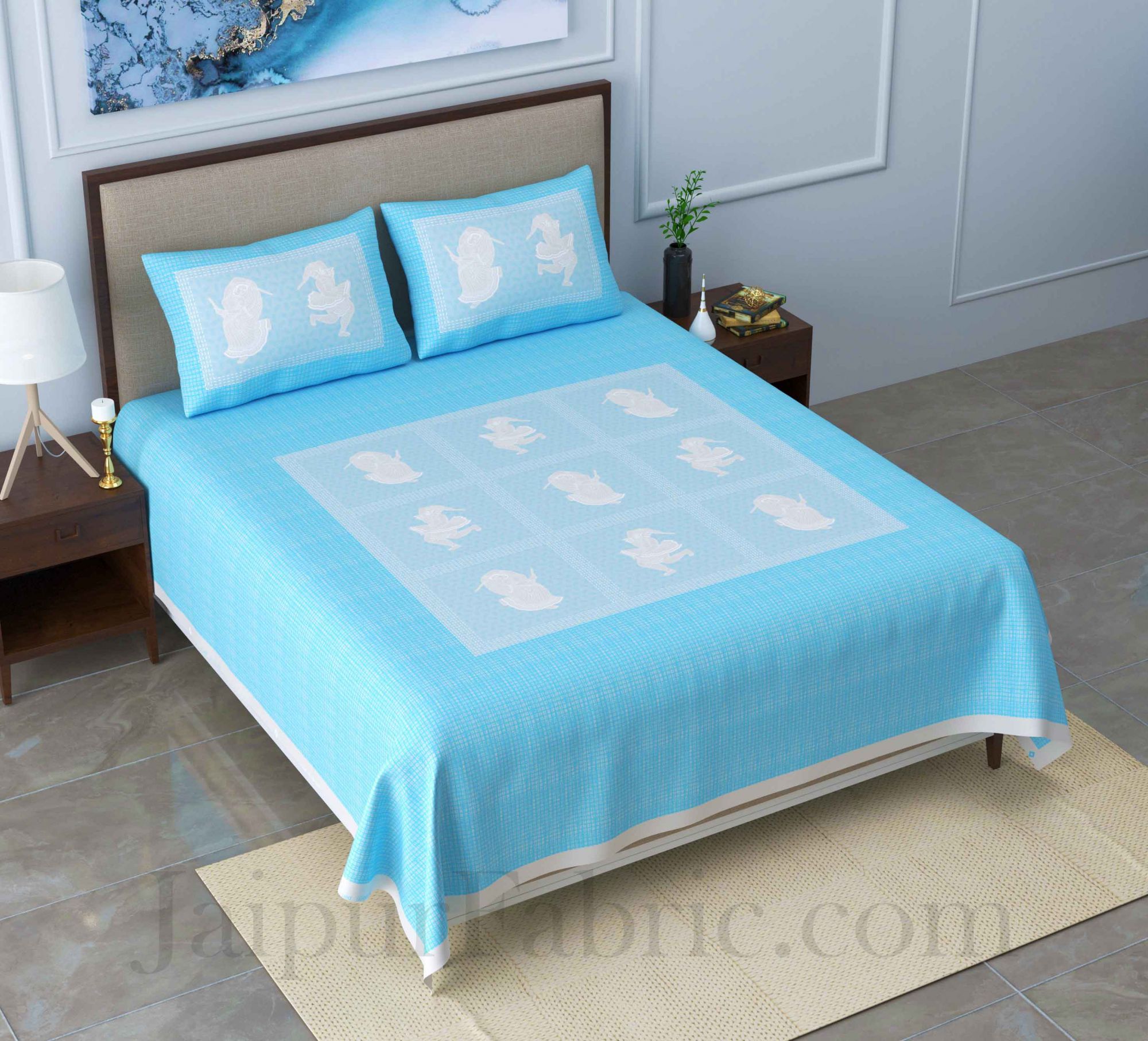 Celebration Pastel Blue King Size Pure Cotton Bedsheet