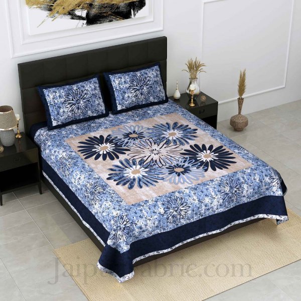 Procian Print Dandellions Blue Pure Cotton King Size Bedsheet