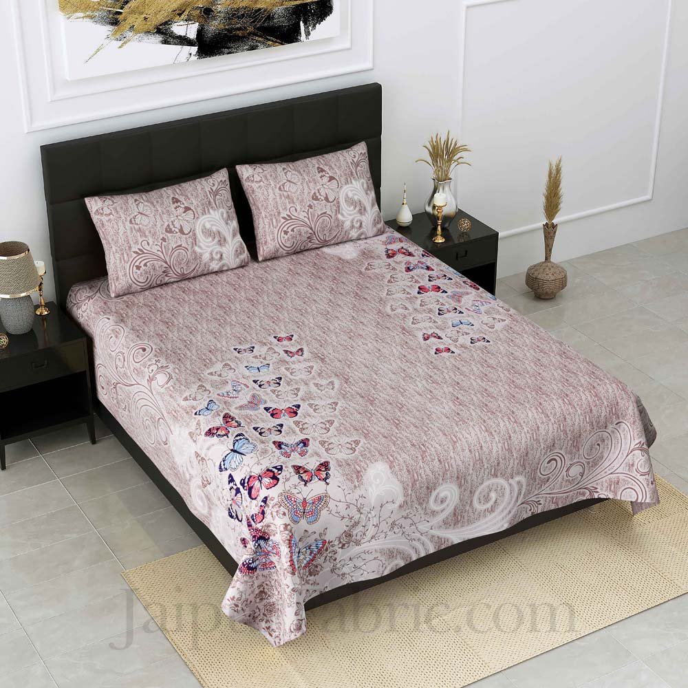 Procian Print Butterflies Pink Pure Cotton King Size Bedsheet