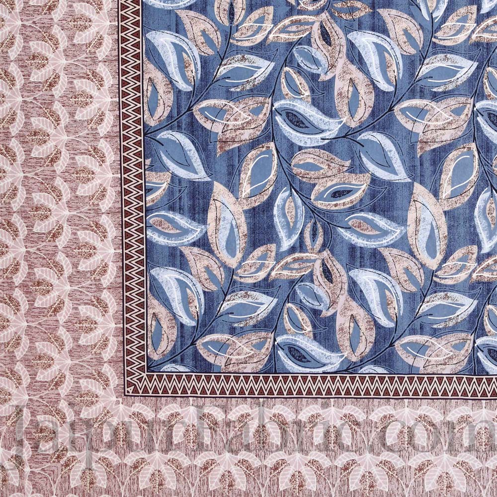 Procian Print Leaves Peach Blue Pure Cotton King Size Bedsheet