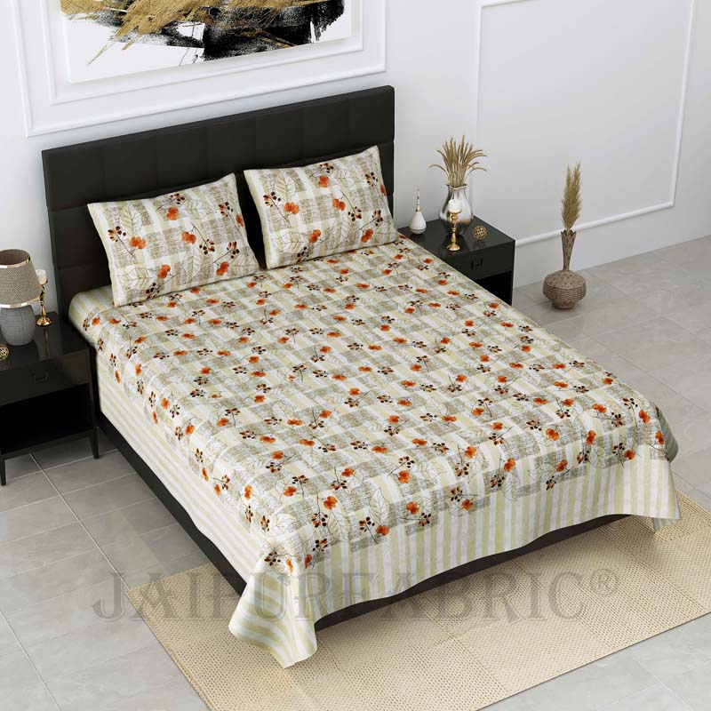 Foliage Orange Pure Cotton Double Bedsheet