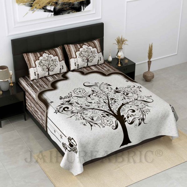 Charming Conifer Brown Pure Cotton Double Bedsheet