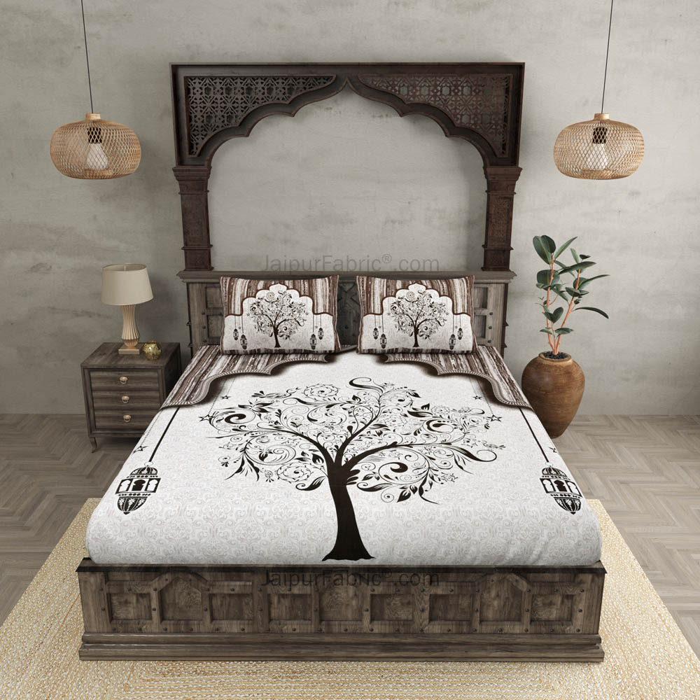 Charming Conifer Brown Pure Cotton Double Bedsheet